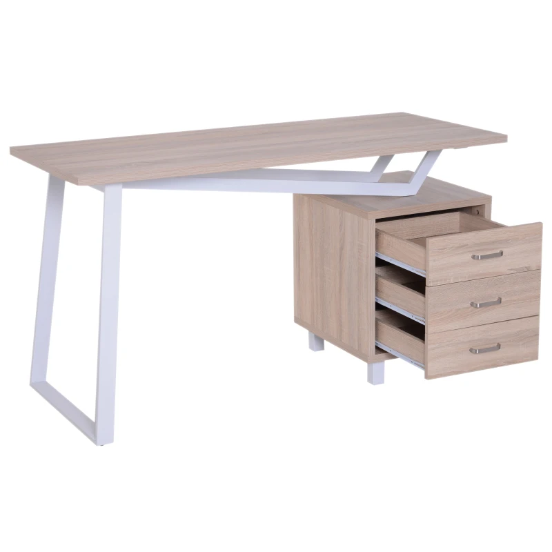 HOMCOM Computer Desk, 140Lx60Wx76H cm-White Oak Colour