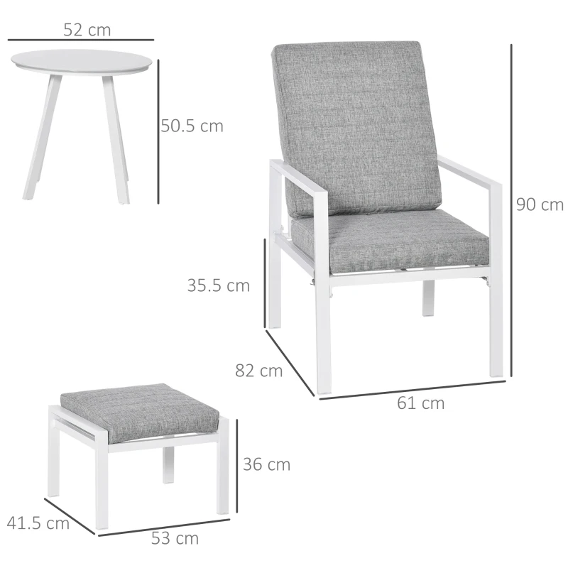 Outsunny 5-Piece Garden Reclining Chair Set Patio Furniture Set with Footstools Coffee Table Cushions, 3-Position Adjustable Backrest, Aluminium Frame