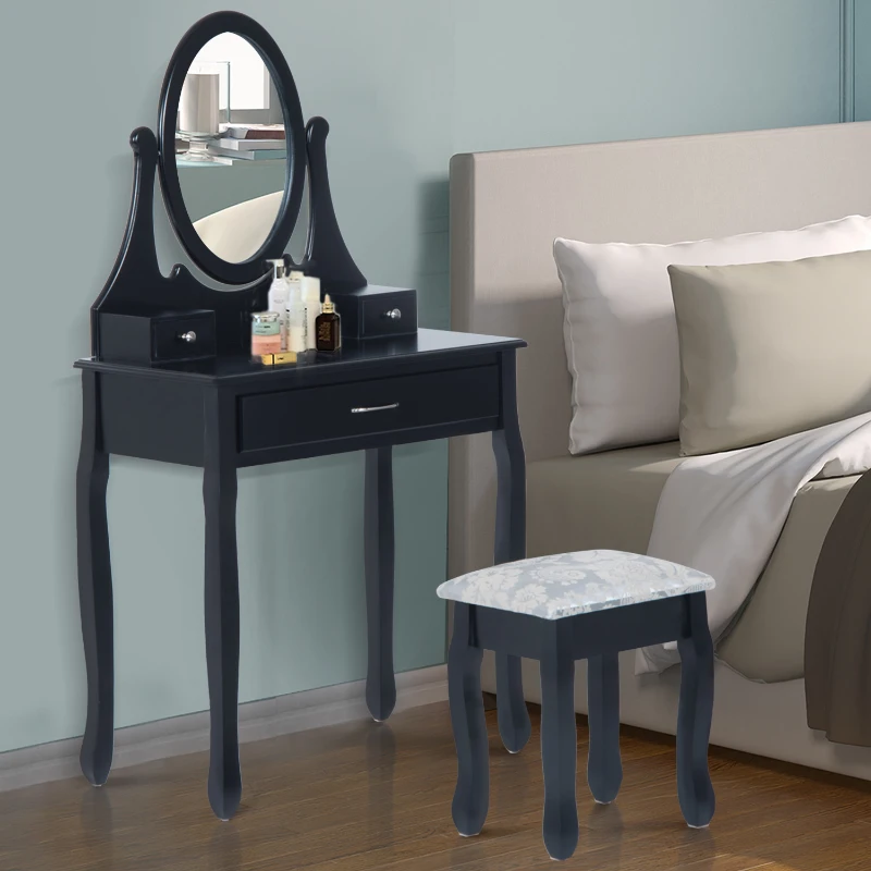 HOMCOM 3-Drawers Dressing Table Set W/ Mirror & Stool-Black
