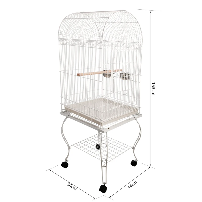 Pawhut Mobile Birdcage w/ Perch Stand, Steel-White