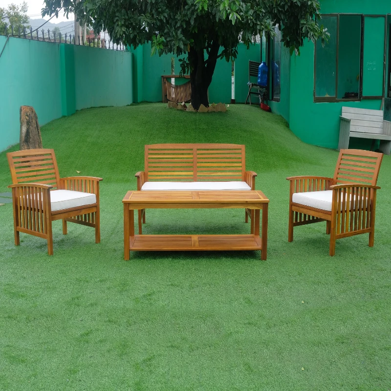 Outsunny 4 Pieces Dining Sofa Set-Acacia Wood