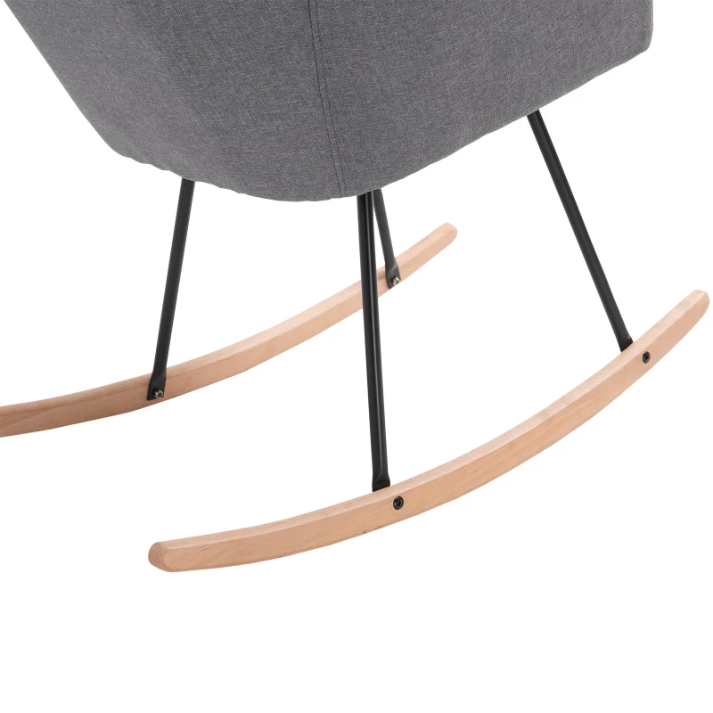 HOMCOM Linen Look Rocking Chair w/ Solid Wood Curved Legs Padded Seat Comfortable High Back Home Furniture Bedroom Living Room Relaxation Seat Dark Grey