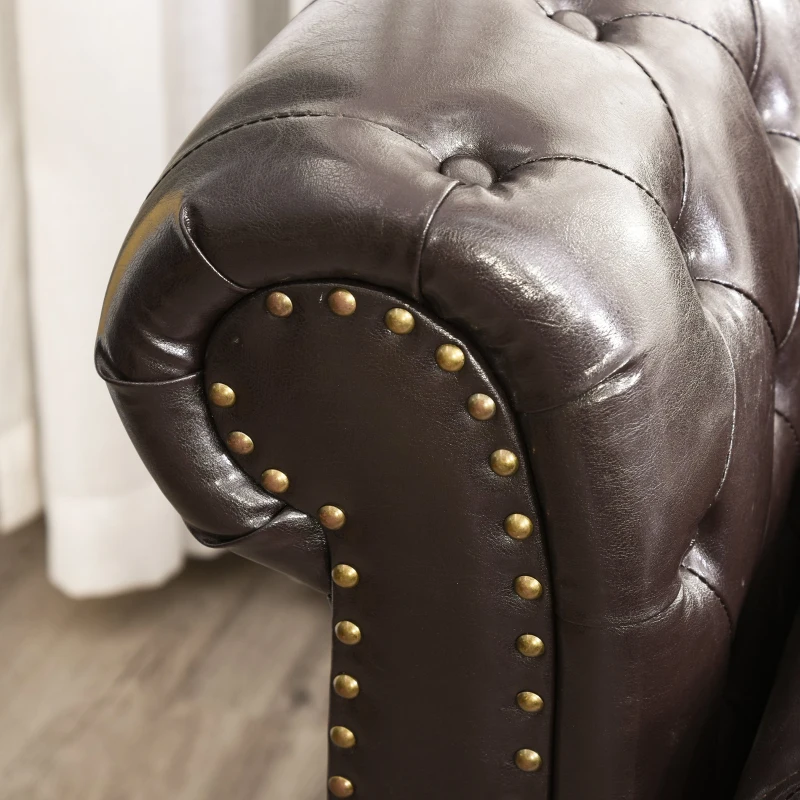 HOMCOM Deluxe Vintage Style Faux Leather Chaise Longue - Dark Brown