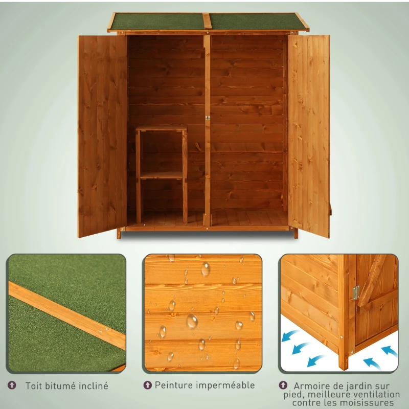 Homcom Armoire de Jardin en Bois de Pin 140 x 75 x 165 cm