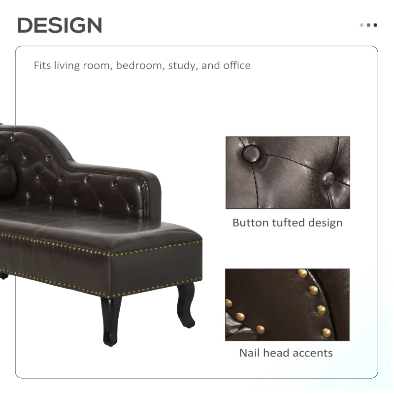 HOMCOM Deluxe Vintage Style Faux Leather Chaise Longue - Dark Brown