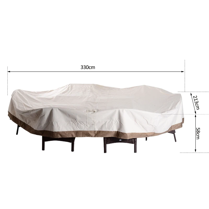 Outsunny Waterproof Furniture Cover For 7 pcs Table and Chairs Set, 600D Oxford Cloth, 330Lx213Wx58H cm-Beige/Coffee