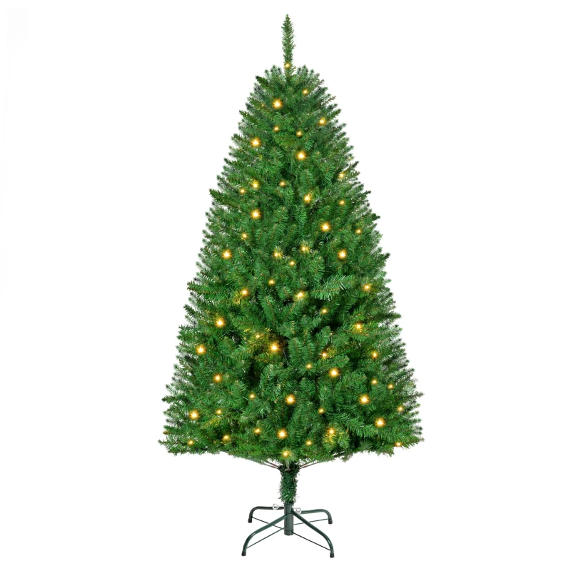 HOMCOM 5FT Christmas Tree Warm White LED Light Holiday Home Decoration, Green