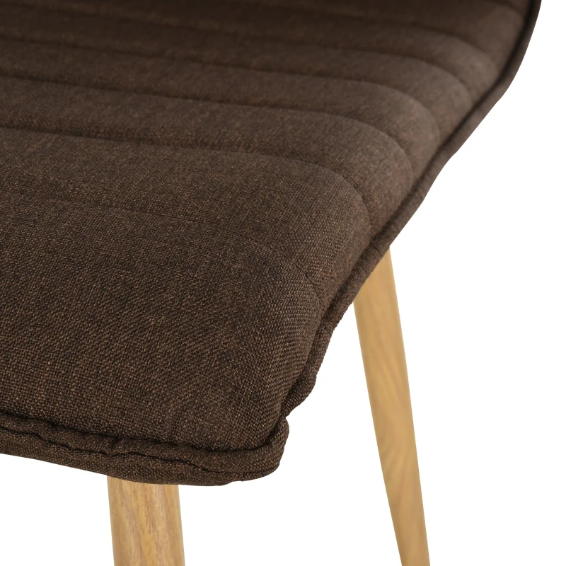 HOMCOM Set of 2 Armless Dining Chairs w/ Metal Frame Linen Upholstery Padding Wood-Effect Legs Foot Pads Simple Modern Style Brown