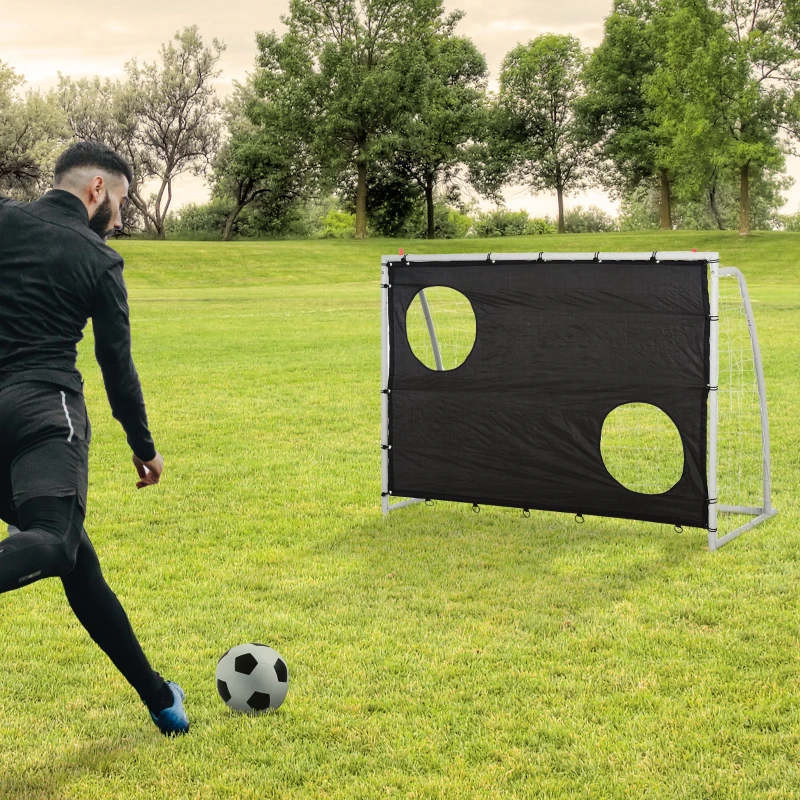 HOMCOM 6ft x 4ft 3-in-1 Target Goal Rebounder Net Practise Soccer Football Training for Teens Adult Play Teaching Ball