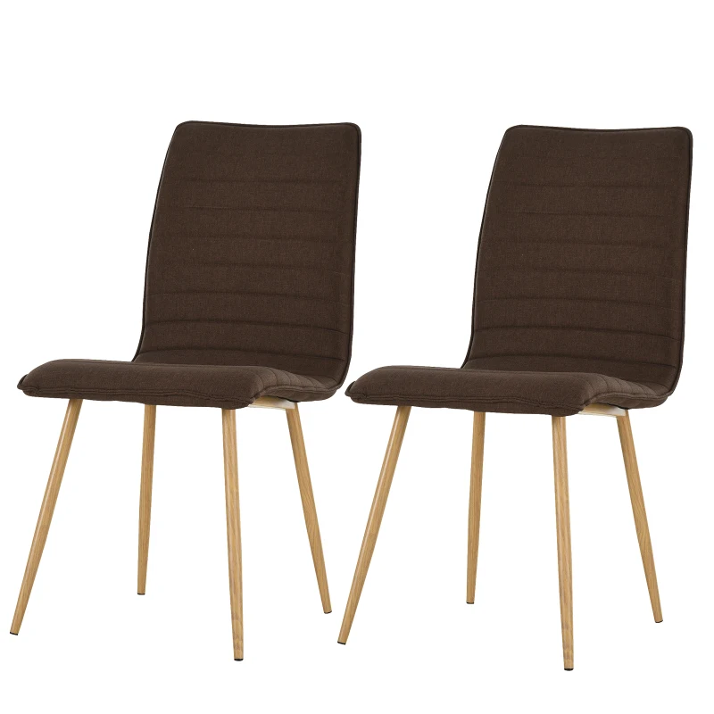 HOMCOM Set of 2 Armless Dining Chairs w/ Metal Frame Linen Upholstery Padding Wood-Effect Legs Foot Pads Simple Modern Style Brown