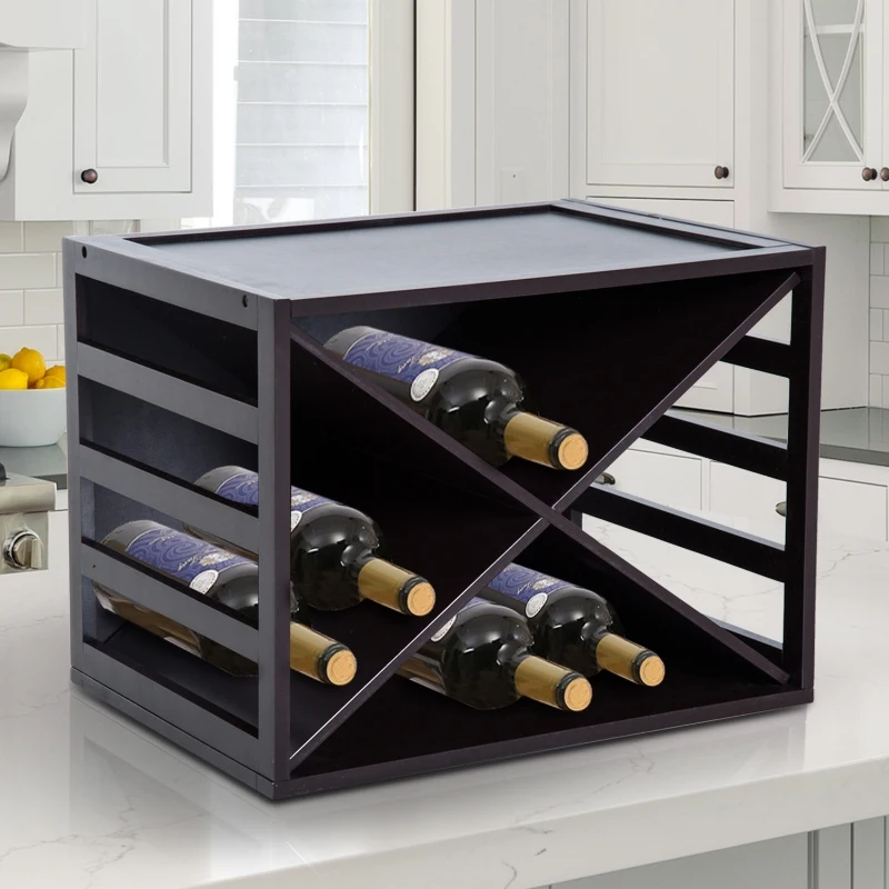 HOMCOM Wine Rack, 16 Bottles, Wood-Dark Brown