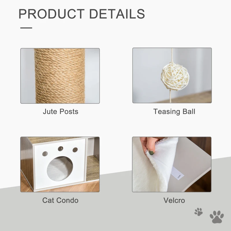 PawHut Cat Tree Tower for Indoor Cats 74cm Climbing Activity Centre Kitten with Jute Scratching Post Condo Perch Teasing Ball Toy 60 x 37 x 74cm
