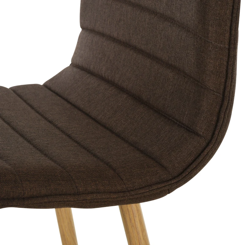 HOMCOM Set of 2 Armless Dining Chairs w/ Metal Frame Linen Upholstery Padding Wood-Effect Legs Foot Pads Simple Modern Style Brown