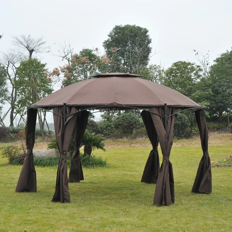Outsunny Φ365x275Hcm  Round Gazebo W/Sidewall-Coffee