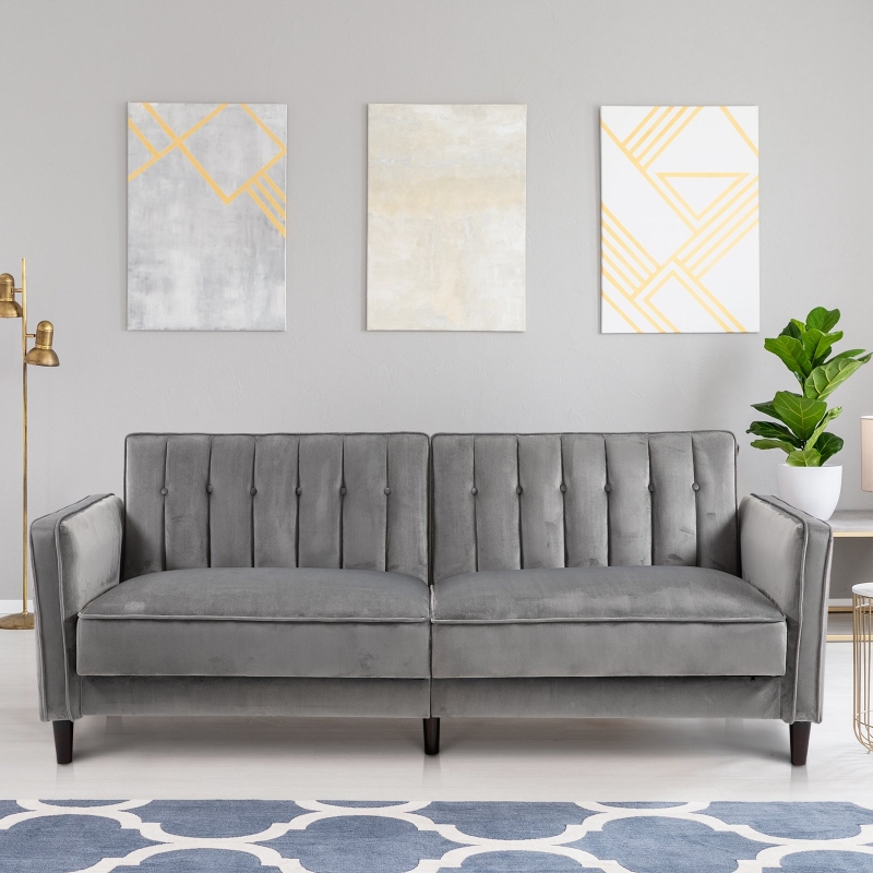 HOMCOM Sofa Bed Adjustable Back Thick Cushions, 205W x 98D x 98Hcm-Grey