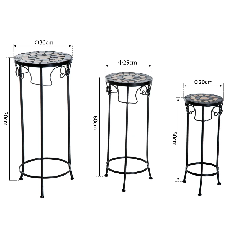 Outsunny Set of 3 Pcs Plant Stand-Black