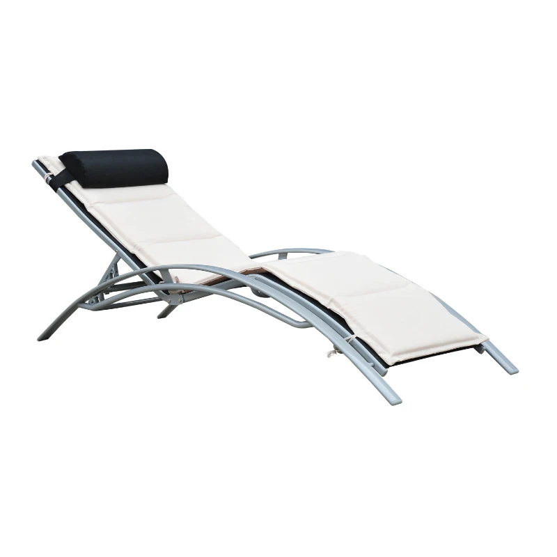 Outsunny Adjustable Aluminium Frame Sun Lounger-Cream/Black