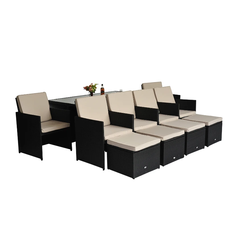 Outsunny 11 PC Rattan Dining Set-Black
