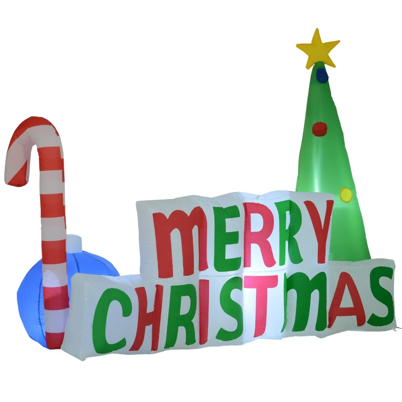 HOMCOM Christmas Inflatable Merry Christmas Sign Outdoor Home Seasonal Decoration w/ LED Light