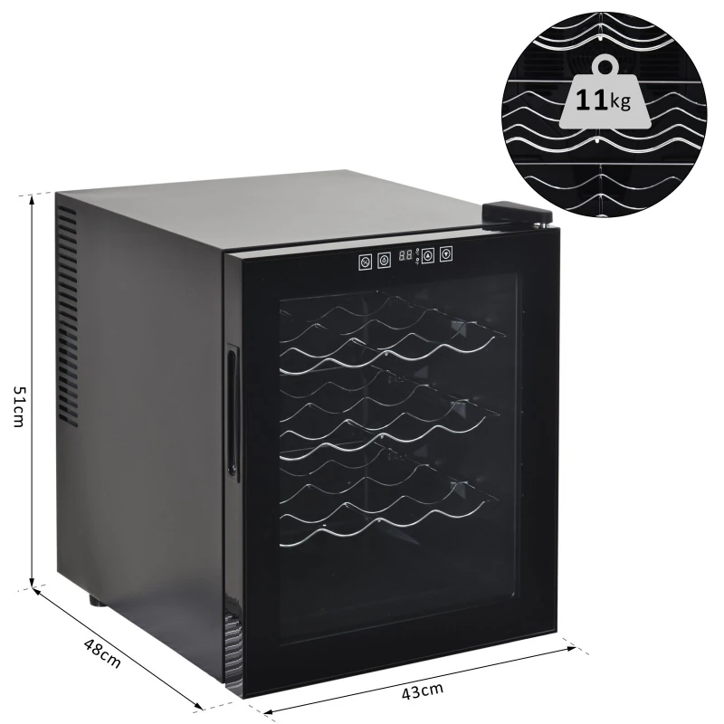 HOMCOM 16 Bottle Wine Cooler Mini Bar Refrigerator 11-18°C Adjustable Temperature Touch Control Led Lights Sleek Stylish Suitable For Home Bar Party Black
