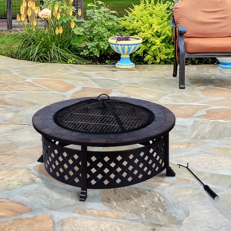 Outsunny Round Outdoor Garden Metal Fire Pit-Black
