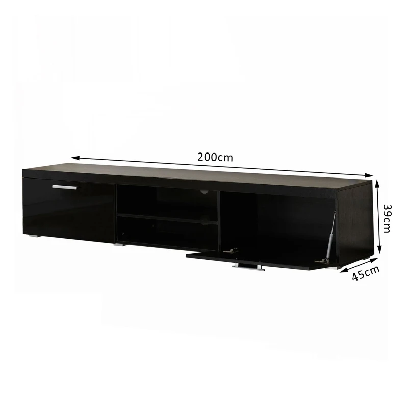 HOMCOM TV Cabinet Unit, 2 High Gloss Doors-Black