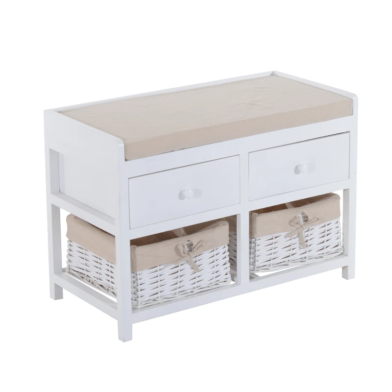 HOMCOM 2 Drawer Baskets Storage Unit Bench-White