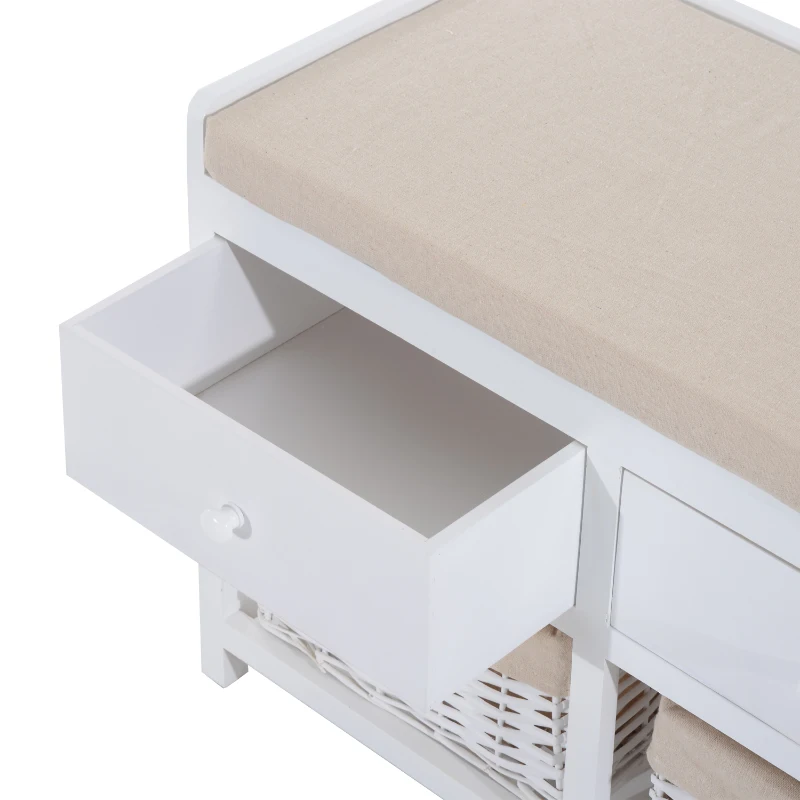 HOMCOM 2 Drawer Baskets Storage Unit Bench-White