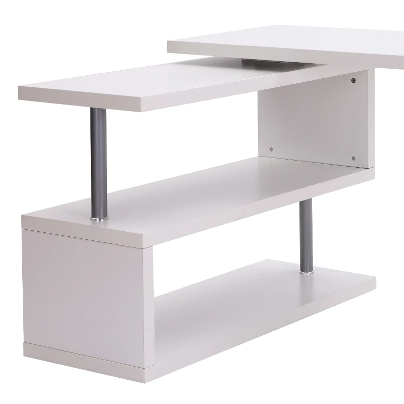 Homcom Bureau Informatique en Métal Chromé Blanc 255,5 x 94 x 31 cm
