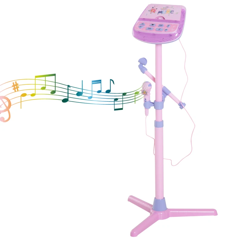 HOMCOM Kids Electronic Karaoke Microphone Stand Set-Pink