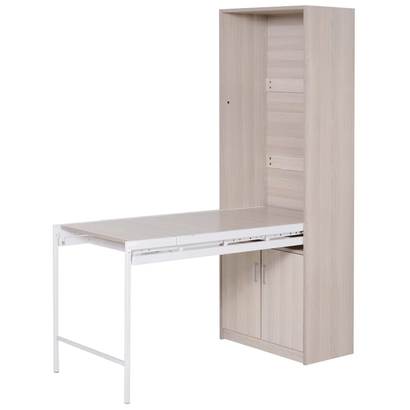 HOMCOM MDF 2-in-1 4 Tier Bookcase w/ Cabinet and Drop-Leaf Table Oak Tone