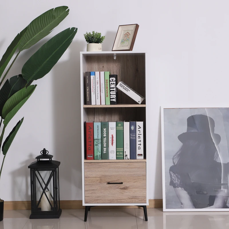 HOMCOM 3-tier Scandinavian Style Storage Cabinet, 48Wx40Dx123H cm-White/ Oak Colour