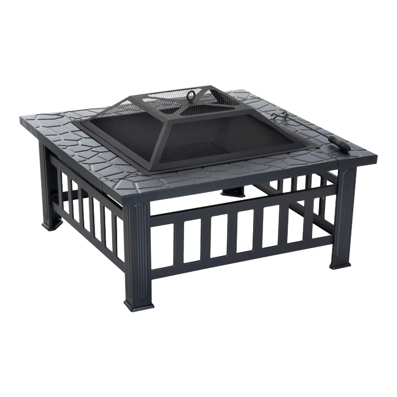 Outsunny Fire Pit, Square Shape-Black