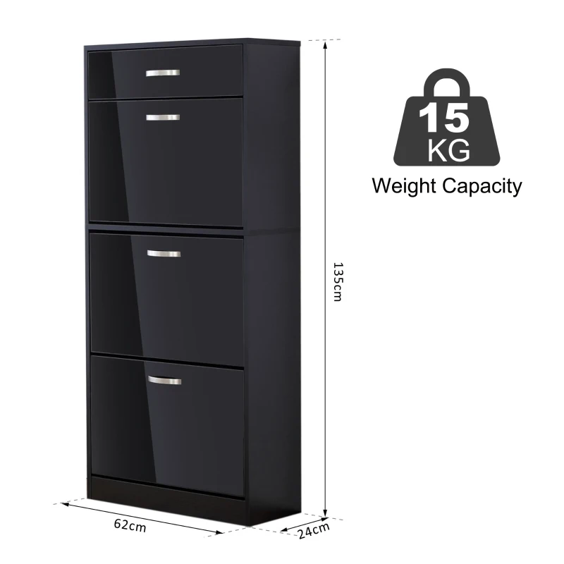 HOMCOM Shoe Storage Cabinet W/3 tipping drawers-Black
