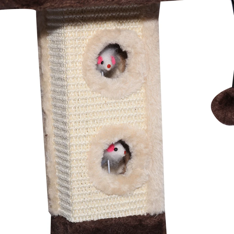 PawHut Cat Tree, Plush, 35Lx 35Wx60.5H cm-Beige/Coffee