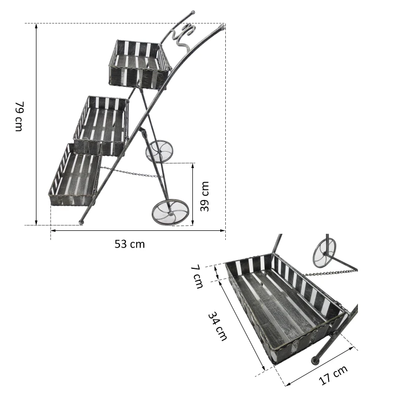 Outsunny 3-Tier Metal Plant Stand, 53Lx39Wx79H cm-Silver/Grey