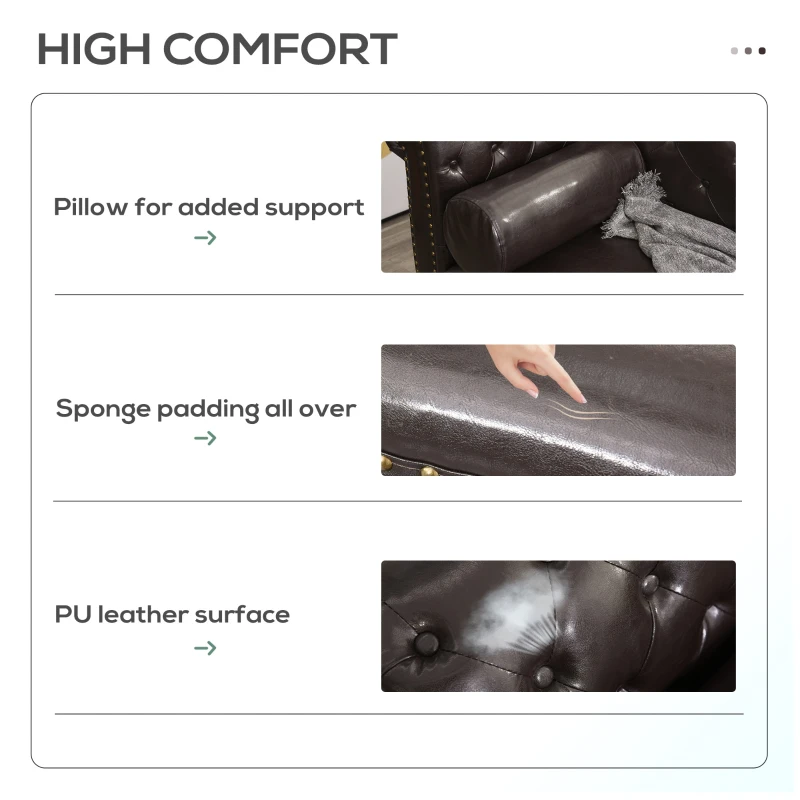 HOMCOM Deluxe Vintage Style Faux Leather Chaise Longue - Dark Brown