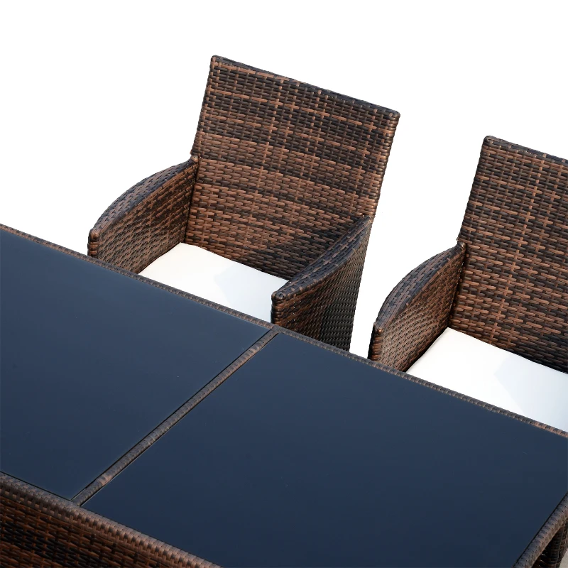 Outsunny 7 Pieces Rattan Dining Set, Galvanized Steel-Brown