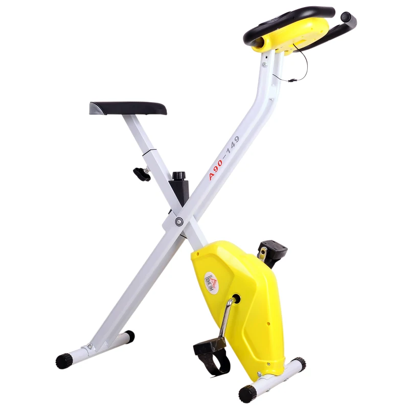 HOMCOM Folding Exercise Bike LCD Monitor Home Gym Exercise Adjustable Tension Padded Seat Heart Rate Monitor Pulse Sensor Yellow
