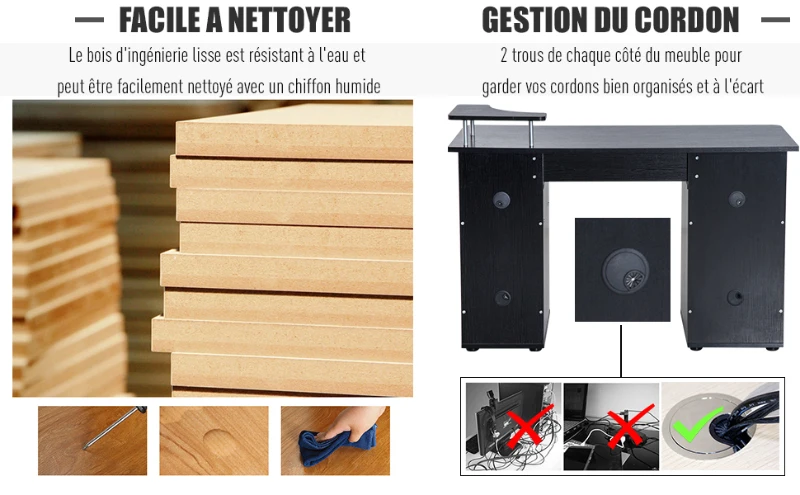 Homcom Bureau Informatique Multimédia en Bois 120 L x 55 l x 85 H cm