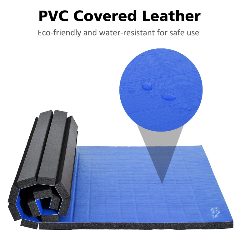 HOMCOM Exercise Mat with Straps, Non-slip, PVC Leather-Blue