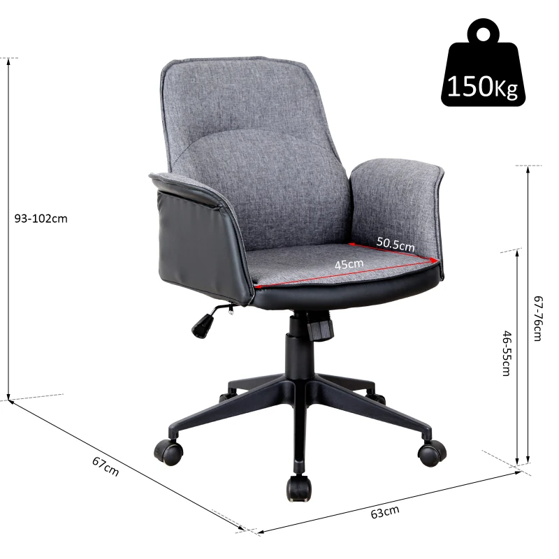 Vinsetto Modern Home Office Chair Computer Seat Adjustable Height w/ Swivel Rock Grey