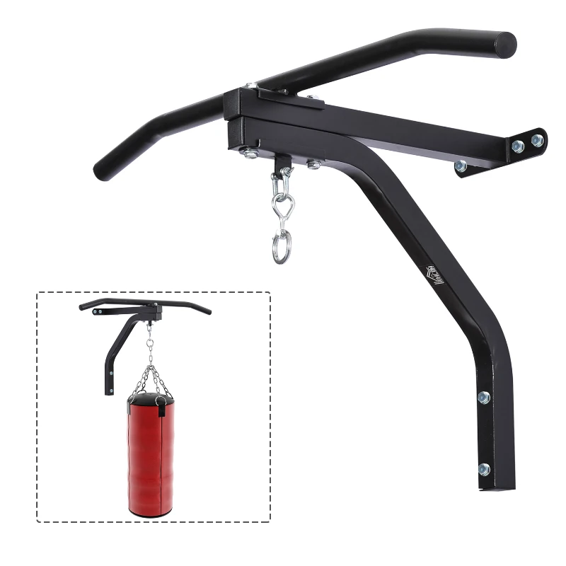 HOMCOM Punching Bag Hanger Wall Mount Bracket Kick Boxing MMA Training Frame Home Fitness Workout Pull Up Bar, Black