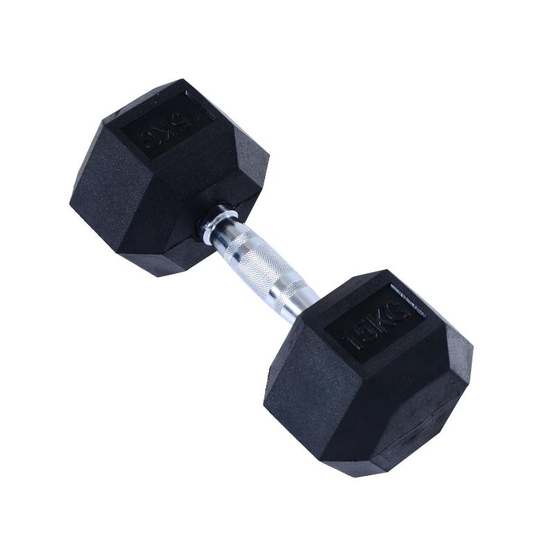HOMCOM Rubber Dumbbell Weights Body Power Hex Home Gym Exercise Workout Fitness Training Lifting (15kg) Sold As Single