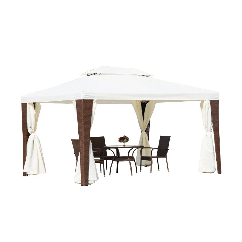 Outsunny Rattan Gazebo Tent, 3x4 m-Light Coffee