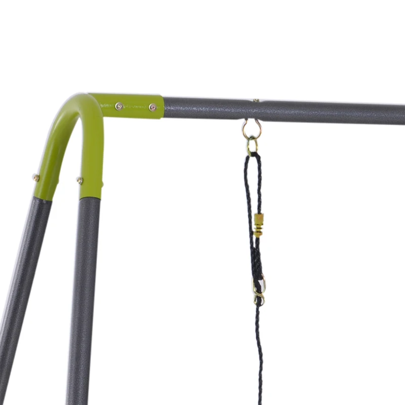 HOMCOM Kids Metal Swing Set, 160/245Lx138Wx180H cm-Grey/Lemon Green Colour