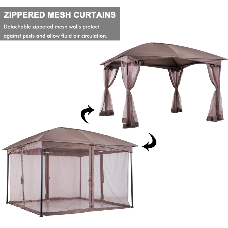 Outsunny 3.5x3.5 m Gazebo W/Mesh Walls-Light Brown/Black