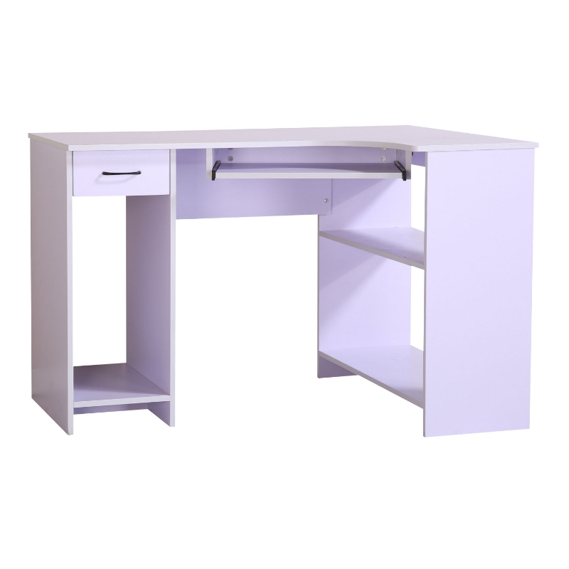 HOMCOM PC Corner Desk W/Storage Drawer Shelf, W118xD77xH76 cm-White