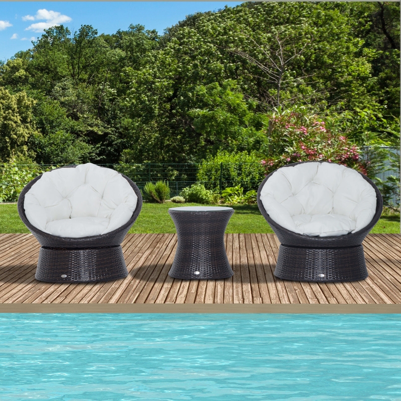 Outsunny 3 Piece Rattan SetMixed Brown/Cream White / Garden Furniture