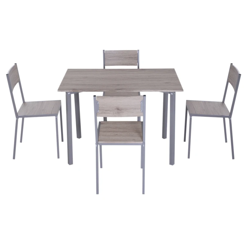 HOMCOM 5 Pcs Dining Set, MDF/Steel- Natural Wood/Grey Colour